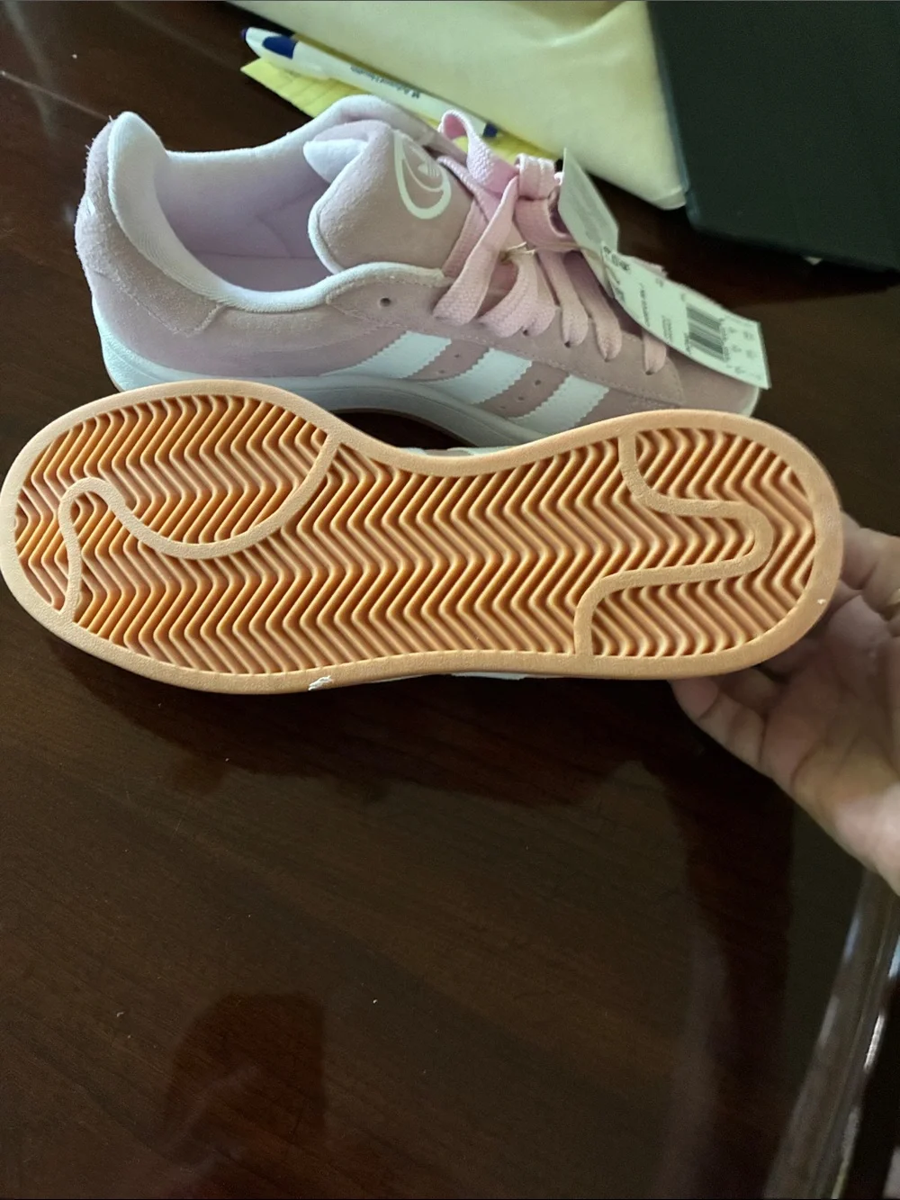 adidas Pink Suede Women's Sneakers with White Stripes see note for size